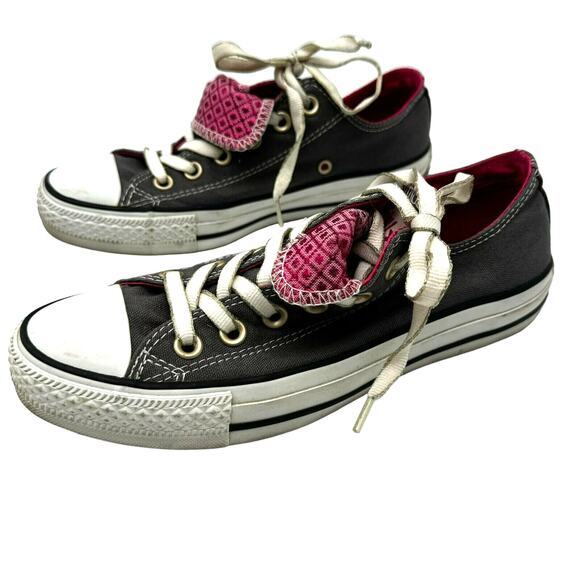 CONVERSE Womens 7 All Star Chuck Taylor Double Tongue Gray Pink Low Top Sneakers - Picture 2 of 7